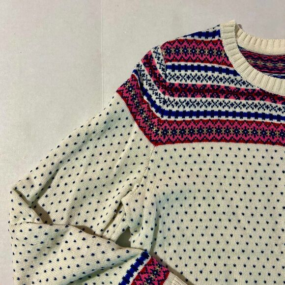 Talbots, Women's Lambswool Blend White Nordic Fair Isle Cardigan, sz L - Picture 4 of 5